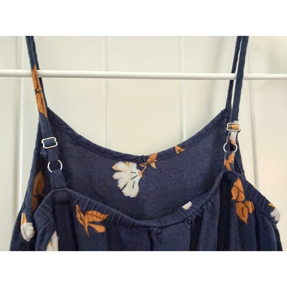 OshKosh Bgosh Girls Navy Blue Floral Spaghetti Strap Tiered Sundress Size 7 7A
